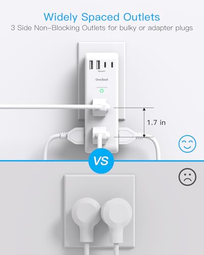Surge Protector Outlet Extender with Rotating Plug, Multi Plug Wall Outlet - color: White, size: 2C2A, 1 Pack