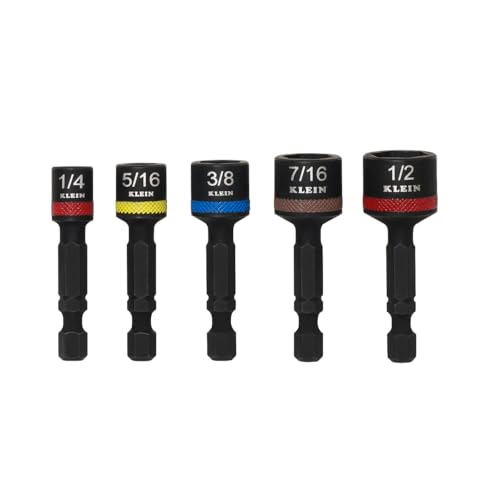 Klein Tools 32925S Nut Setter Set, Magnetic Impact Driver Set, 2-Inch Power Nut Drivers, Color-Coded, SAE, Impact-Rated, 5-Piece - size: 2-Inch/5-Piece Set