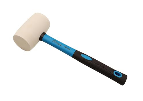 16-Ounces White Solid Rubber Mallet, Fiberglass Handle with Soft Rubber Grip, Total Weight 1.4LB, Non Marking Hammer (16oz) - size: 16oz