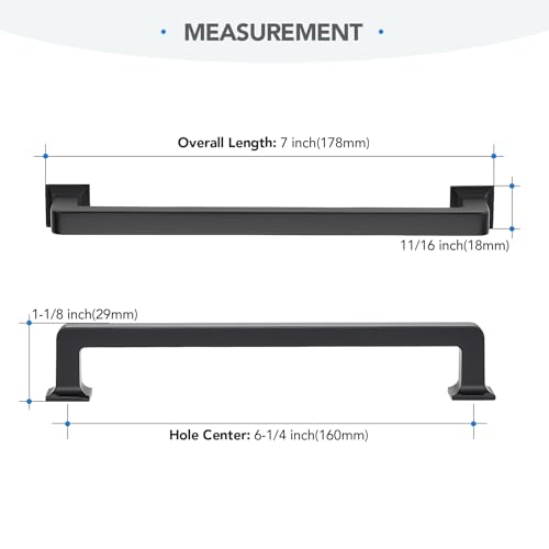 HOME EDIT Matte Black Cabinet Handles Zinc Pulls 6-1/4 Inch 5 Pack - color: Matte Black, size: 6-1/4 inches Hole Center
