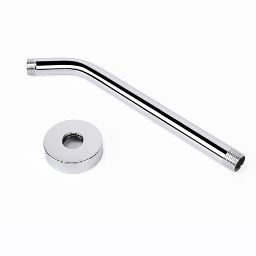 Shower Arm with Flange and Teflon Tape, Wall Mounted Shower Pipe 304 Stainless Steel Extension Arm for Fixed Shower Head & Handheld (12 Inches, Chrome) - color: Chrome, style: 12 Inch
