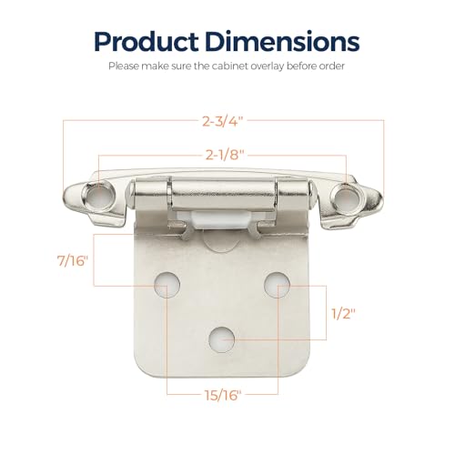 Ravinte Brushed Nickel Cabinet Hinges, 1/2 Inch Overlay, 4 Pack (2 Pairs) - color: Satin Nickel