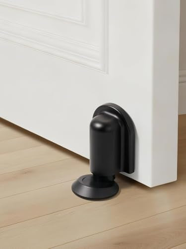 2 Pack Black Door Stopper Magnetic Door Cathc Matte Black Floor Mounted Door Stop Keep Door Open with Screws and Adhesive No Drilling - color: Black