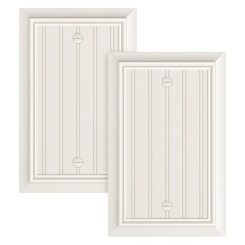 2-Pack Classic Beadboard Natural Bamboo Fiber Single Blank Wall Plate - color: Light Almond, size: 1 Blank 2PK