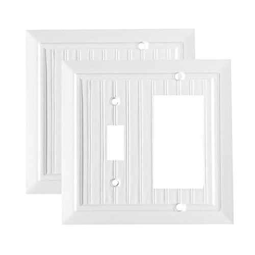 Pure White Classic Beadboard Wall Plates,Light Switch Covers,Electrical Outlet Covers, Switch Plates of Various Combination, Nature Bamboo Fiber Wall plate (2 Gang Toggle/Decorator 2 Pack) - style: 2 Gang Toggle/Decorator 2 Pack