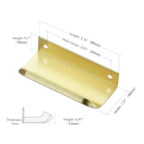 Gold Cabinet Handles Finger Edge Pulls 3.15 Inch CC 10 Pack - color: Gold, size: 80mm/3.15" Overall Length