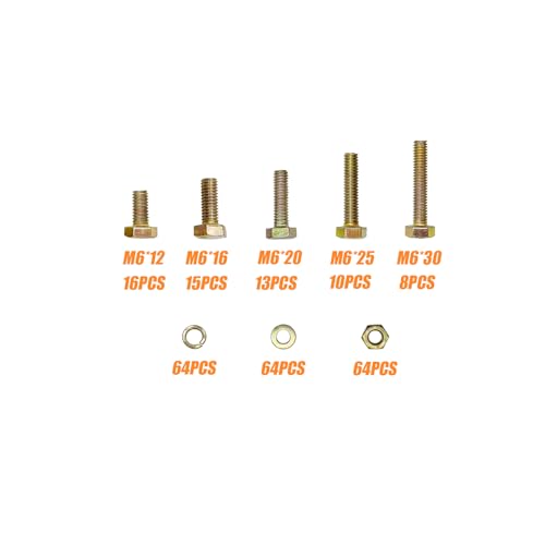 245PCS Nuts and Bolts Assortment Kit, Metric Bolt Assortment, M6 Bolts and Nuts Kit, Grade 8.8 Bolts and Nuts Kit, Metric Bolt Kit, Yellow Zinc Plated Coating, 5 Sizes, Length from 12-30mm - size: 245PCS M6