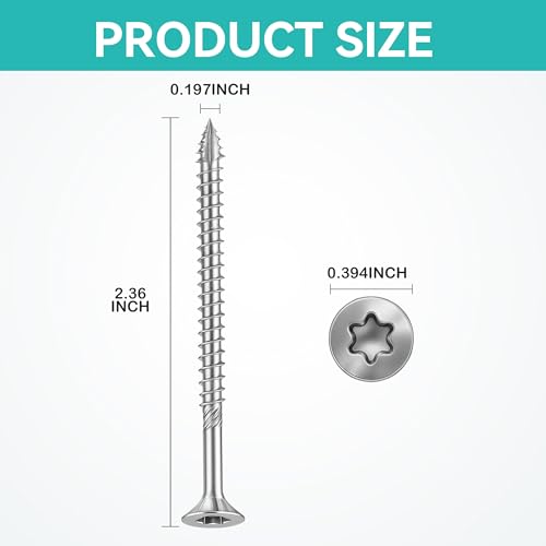 Wood Screws #10 × 2-1/4 inch Torx Star Drive Deck Screws Flat Head M5 × 60 Countersunk T25 Self Tapping Thread Cut 50pcs Carbon Steel Galvanized (50PCS/Small Box) - color: Silver, size: #10×2-1/4