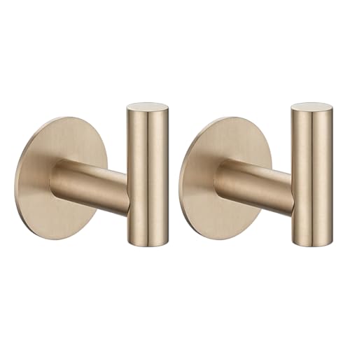 JQK Self Adhesive Towel Hook Champagne Bronze, No Drill Stick on Coat Robe Clothes Wall Hook for Bathroom 2 Pack, 304 Stainless Steel, ATH110-CB-P2 - color: Champagne Bronze, size: 2 Pack
