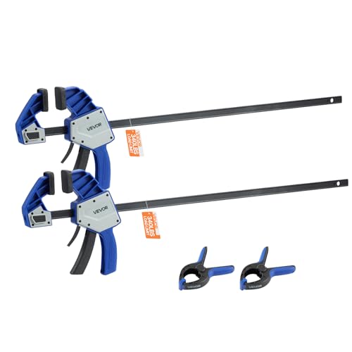 VEVOR Bar Clamps for Woodworking, 2-Pack 24 inch One-Handed Clamp/Spreader, Quick-Grip F-Clamp with 340 lbs Load Limit, Premium Plastic and Carbon Steel, for Woodworking Metal working, Blue + Black - size: 32.87 x 9.49 x 1.38 inch, style: Quick Grip