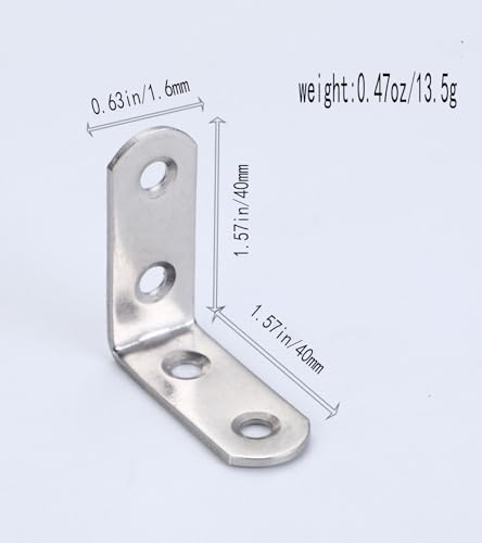 4 Pack Flat Mending Plate for Wood, Stainless Steel Straight Brackets Flat Repair Fixing Wood Brace Joining Plates Connector with Fixing Screws (8, L-Shaped Bracket 0.62*1.57 * 1.57in) - size: L-Shaped Bracket 0.62*1.57*1.57 in