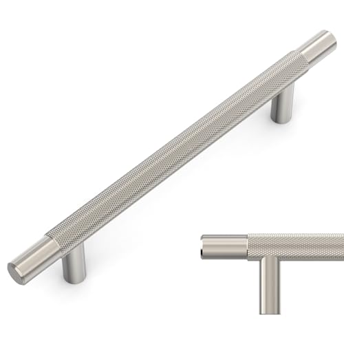 Amerdeco 10 Pack Brushed Satin Nickel Knurled Cabinet Pulls 6.3 Inch Hole Centers Kitchen Cabinet Handles Hardware Kitchen Handles for Cabinets Handles IH0006 - color: Brushed Satin Nickel, size: 6.3"/160MM Hole Center