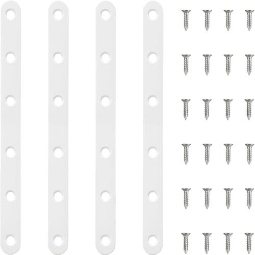 4 Pack White Straight Brackets, 8 Inch Stainless Steel Flat Brace Mending Plates, Heavy Duty Repair Brackets for Wood Furniture with Screws - size: 4 Pcs/ 8” x 0.8”