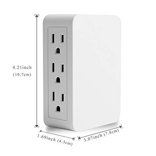 Plug in Outlet Extender,6 Grounded Outlet to The Side,Wall tap Side Access Adapter,Electrical Wall Plug,UL Listed,2 Pack