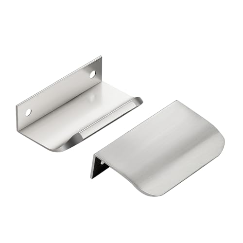 Brushed Nickel Cabinet Handles Finger Edge Pulls 3 Inch CC 10 Pack - color: Silver, size: 76mm/3" Overall Length