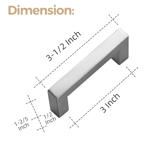 Ravinte Brushed Nickel Square Cabinet Handles & Pulls 3 Inch 10 Pack - size: 3-1/2 in (3 in Hole Center)