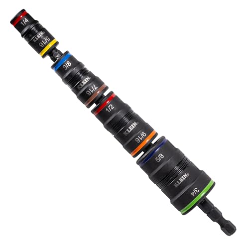 Klein Tools 32934 Impact Driver, 9-in-1 SAE Impact Socket Set, 4 Flip Sockets with 1/4, 5/16, 3/8, 7/16, 1/2, 9/16, 5/8, and 3/4-Inch Nut Driver Sizes with Bit Holder, 6-1/2-Inch Shaft - color: 9-in-1