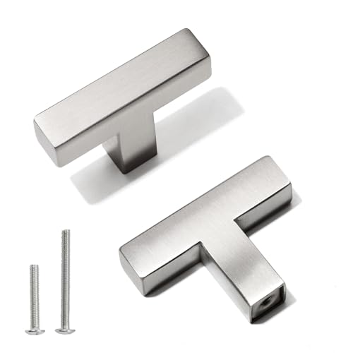 Cabinet Pulls Single Hole Cabinet Handles, 5 Pack Square Brushed Nickel Bar Cabinet Pulls Drawer Cabinet Knobs Cupboard Hardware Cabinet Handles, Stainless Steel Single Hole Cabinet Knobs - color: Brushed Nickel, size: Single Hole - No Hole Centers