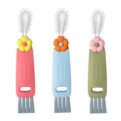 JOYCOURT 3 in 1 Cup Lid Cleaning Brush Set, Multifunctional Bottle Gap Crevice Cleaner Brush, Portable Cup Mouth Scrubber Tools for Bottle Tight Spaces (3PCS) - size: 3PCS