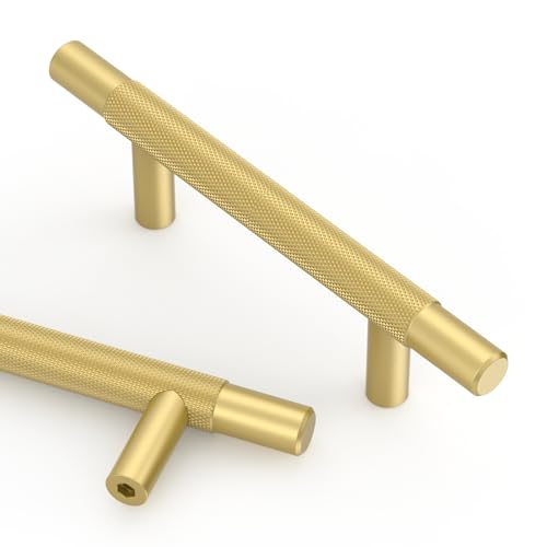Asidrama 10 Pack 3 Inch(76mm) Brushed Gold Knurled Kitchen Cabinet Handles, Cabinet Pulls Kitchen Cabinet Hardware for Cupboard Drawer Pulls - color: Brushed Gold, size: 3" Hole Center