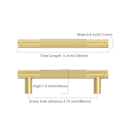 Asidrama 10 Pack 3.75 Inch(96mm) Brushed Gold Kitchen Knurled Cabinet Handles, Cabinet Pulls Kitchen Cabinet Hardware for Cupboard Drawer Pulls - color: Brushed Gold, size: 3.75" Hole Center, style: 10 Pack