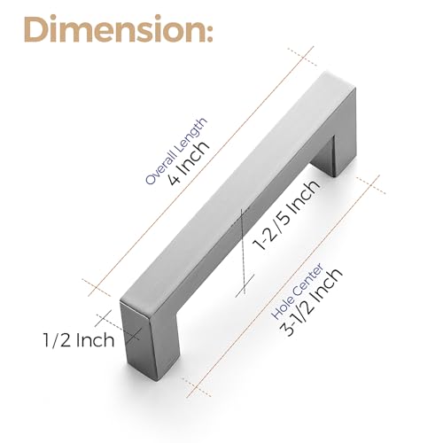 Ravinte Brushed Nickel Square Cabinet Handles & Pulls 3-1/2 Inch 10 Pack - size: 4 in (3-1/2 in Hole Center)