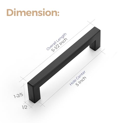 Ravinte Matte Black Square Cabinet Handles Drawer Pulls,5 Inch,30 Pack | Screws Included, Stainless Steel, Square Bar Grip, Easy Install, Kitchen Cabinet Hardware, For Cupboards, Drawers, Dressers - color: Matte Black