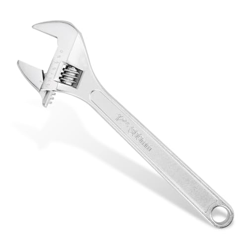 Tempest 12 Inch Adjustable Wrench with Laser Etched SAE and Metric Scales, Carbon Steel Heavy Duty Leverage Shifter Spanner with Smooth Worm Gear for Large Pipe Repairs and Mechanical Tasks - size: 12 Inch