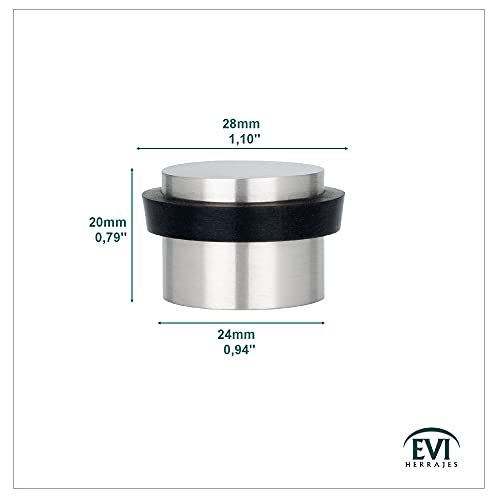 EVI Herrajes | Adhesive Door Stopper - Solid Stainless Steel - Black Rubber Protector - W=0.94 x H=0.79 Inch Door Stop - color: Stainless Steel - Black Rubber