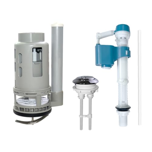 3-Inch Dual Flush Valve Replacement Kit for One Piece Toilet: Include 8" Height Flush Valve, 2.2" Threaded Button, Fill Valve. Fits Tanks 10-13.5" Tall, Drain Holes 3.2-3.6" - size: 3-Inch Drain Outlet