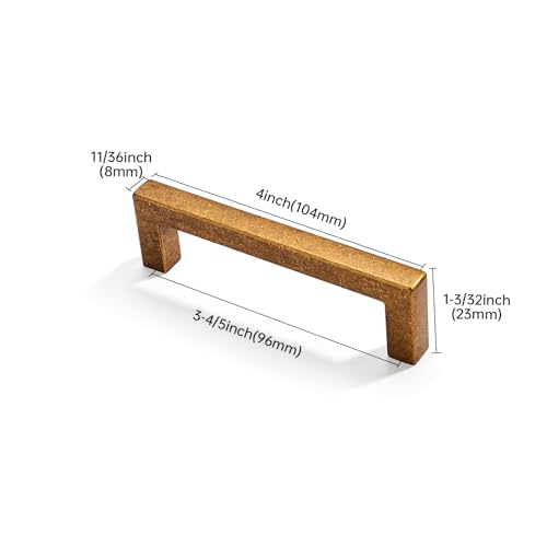 khtumeware 10 Pack 3-3/4 inch(96mm) Hole Center Antique Brass Cabinet Pulls Solid Heavy-Duty Square Cabinet Handles Drawer Pulls Kitchen Cabinet Hardware Kitchen Handle - color: Antique Brass, size: 3-3/4 inch(96mm) hole center