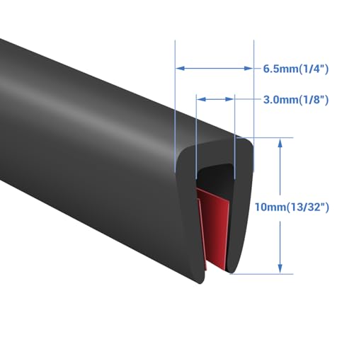 Rubber Edge Trim, Self-Adhesive U Channel Rubber Edge Trim, U Shaped Edge Protector for Mirror and Glasses, EPDM Material, Slot Width 1/8"(3mm), Length 10 Ft, Black - size: Fit 1/8"- L10'