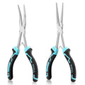 SHALL 7" Long Reach Needle Nose Pliers Set, 2PC Extra Long Nose & Bent Nose Pliers with Comfort Grip Handles, Non-Serrated Mini Pliers for Bending Wire, Jewelry Making, Crafts, Home Repair - size: 2PCS 7"