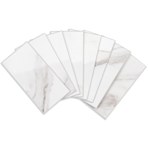 StyloVue 100 Pieces Peel and Stick Backsplash for Kitchen, 3" x 6" PVC Subway Tile 2026 Upgraded Glossy White Marble with White Grout Backsplash Stick on Tile Elevate Kitchen Fireplace RV - color: Glossy White Marble