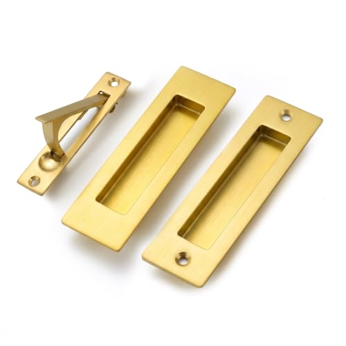 6 in Pocket Door Pulls& Edge Pull Set Brushed Gold