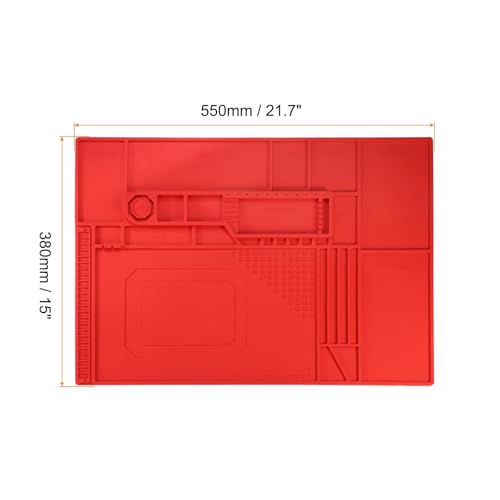 HARFINGTON Soldering Mat 21.7"x15" Silicone Magnetic Soldering Repair Mat Heat Resistant Electronics Work Mat for BGA Soldering Gun Iron Workbench CellPhone Computer Electronics Repair, Red