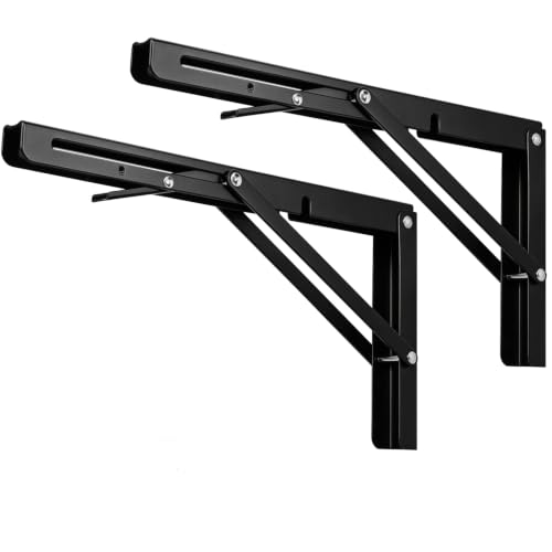 16 Inch Black Folding Shelf Brackets, 2 Pack Metal Heavy Duty Shelf Bracket - color: Black, size: 16 Inch