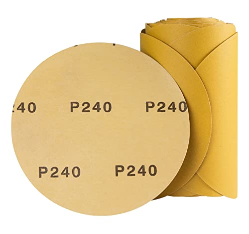 S SATC Premium Gold Sandpaper 6 Inch 100 PCS Sanding Discs 240 Grit Self Adhesive Stickyback Sandpaper Roll Aluminum Oxide PSA Sandpaper Discs for Wood, Metal, and Car Paint - style: 240 Grit