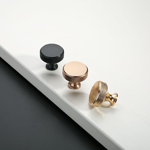 Matte Black Knurled Cabinet Knobs Round Drawer Pulls 10 Pack - color: Matte Black