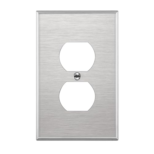 ENERLITES Duplex Receptacle Outlet Metal Wall Plate, Midsize 1-Gang, Silver - color: Stainless Steel, size: Midsize