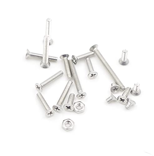 260PCS Metric M2.5 Stainless Steel Phillips Flat Head Machine Screws Hex Nuts Assortment Kit - size: M2.5
