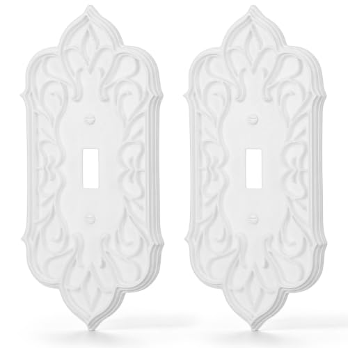 2 Pcs Baroque Decorative Light Switch Covers, White Plastic - style: Switch Cover