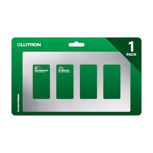 Lutron Claro Light Switch Cover Plate, 4 Gang Wallplate, Rocker Light Switch Cover, Screwless Plate For Outlets, Gloss, CW-4-SS, Stainless Steel - color: Stainless Steel, size: 1 Pack