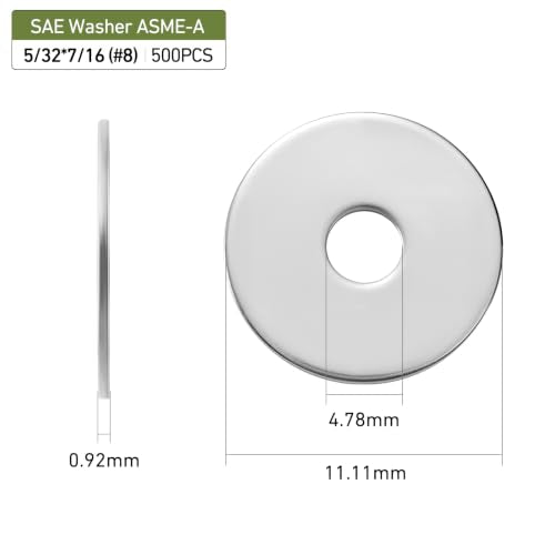 500PCS 5/32" x 7/16" Flat Washers, 304 Stainless Steel 18-8, 5/32" ID x 7/16" OD Hardware Washers for Screws Bolts - color: Silver, size: SAE 5/32(#8)