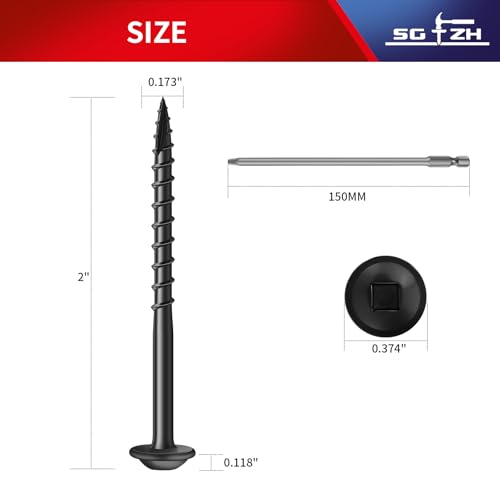 Pocket Hole Screws #8 x 2 Inch (250Pcs) 2lb. Carbon Steel, Black, Washer Head, Coarse Thread, Square Drive,150MM Drive Bit Included - color: Black, size: #8 x 2"