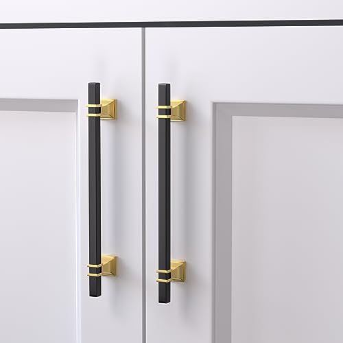 10 Pack 6-1/4 Inch Cabinet Pulls Black and Gold Cabinet Handles Kitchen Cabinet Handles, Black Dresser Drawer Pulls Kitchen Cabinet Hardware - color: Black & Matte Gold, size: 6-1/4 inch (160mm) Hole Center Pull