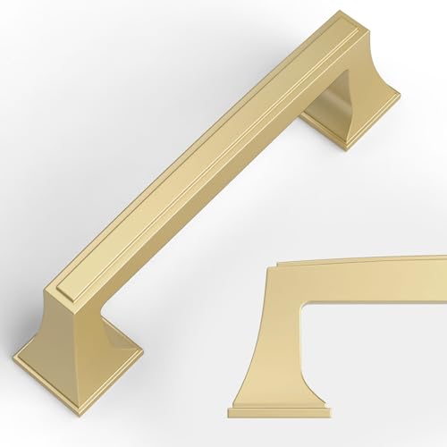 Amerdeco 10 Pack Brushed Gold Cabinet Pulls 3.75 Inch(96mm) Hole Center Cabinet Hardware Kitchen Cabinet Handles for Bathroom Brass Drawer Pulls Dresser Pulls ZH0010 - color: Brushed Gold, size: 3.75"/96MM Hole Center