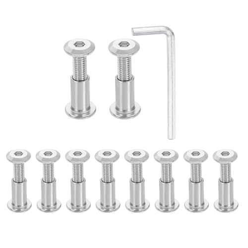 HARFINGTON 10 Set M6x25mm Hex Drive Socket Cap Bolt and M6x15mm Nuts with M4 Hex Wrench, Furniture Connector Bolts and Screws for Furniture Countersunk Belt, Silver - size: M6x25mm, M6x15mm
