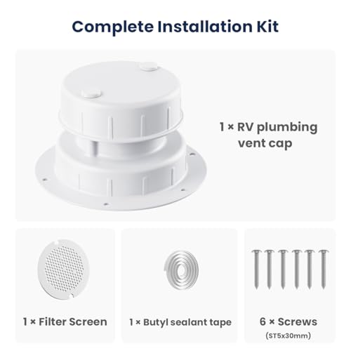 Safoner Aluminum RV Sewer Vent Cap,Plumbing Roof Vent Cover Replacement Kit - color: White