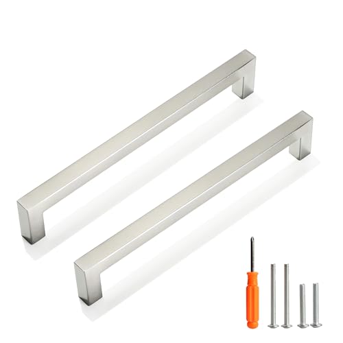 Cabinet Pulls Brushed Nickel Cabinet Handles Square Drawer Pulls, 5 Pack 7-1/2 Inch Stainless Steel Kitchen Door Cupboard Cabinet Handles, Cabinet Hardware Drawer Handles, 192mm Hole Centers - color: Brushed Nickel, size: Two Hole - 7-1/2 inch Hole Center